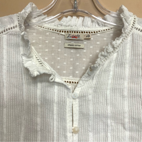 Faherty Willa Organic Cotton Ruffled Pintucked White Ivory Blouse - Picture 5 of 7